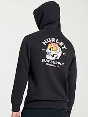 Hurley Black Skull Pullover Hoodie Sweatshirt